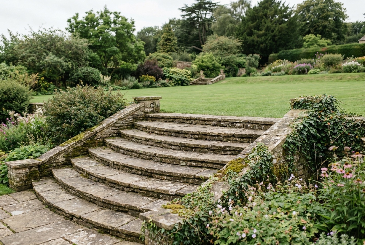 Wide grand stone garden steps
